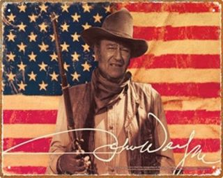 John Wayne American Flag Classic Western Photo Tin Sign Poster,