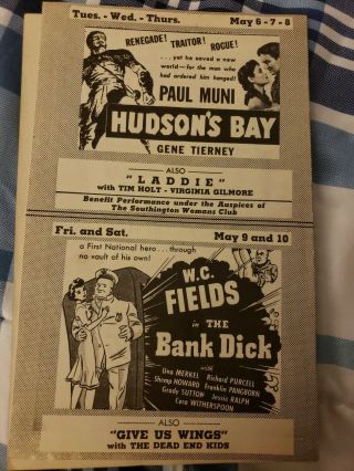 1940 Movie Flyer W.  C.  Fields The Bank Dick,  Jimmy Stewart,  Hedy Lamarr