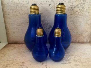 Vintage Cobalt Blue Glass Light Bulb Shaped Salt & Pepper Shakers Set