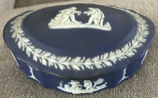 Antique Dark Blue Wedgwood Jasperware Covered Trinket Box Made In England