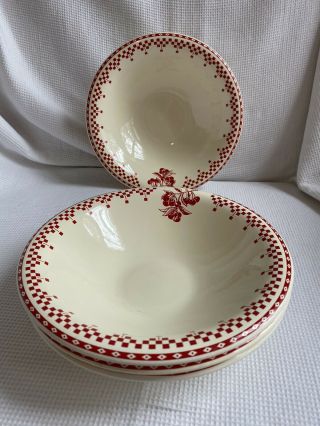 Comptoir De Famille Ceramic Soup Bowl Red Checkerboard Cherries French Country 4