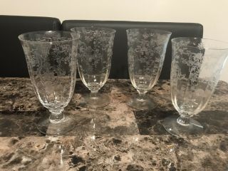 Set Of 4 Etched Crystal Fostoria Navarre Iced Tea Glasses 5 5/8”