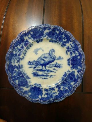 Antique Ridgway Flow Blue Turkey Plate