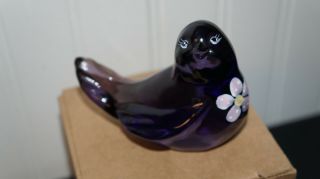 Fenton Art Glass Hand Painted Flowers On Purple Bird Signed (E) 2