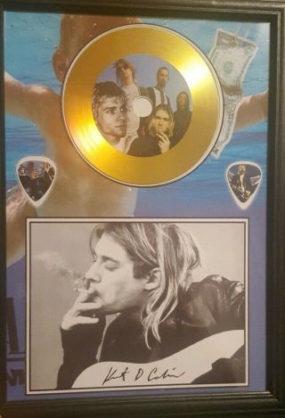 Nirvana Kurt Cobain Gold Cd Guitar Pick Plaque