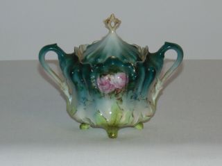Vintage Antique French Limoges Porcelain Footed Hand Painted 5 " Sugar Bowl