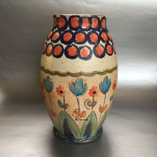 Large Vintage 10 " Handpainted Italian Pottery Vase Artist Signed Italy
