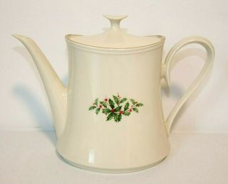 Lenox Special Holiday Holly & Berries Gold Trim Coffee Pot / Pitcher Tea