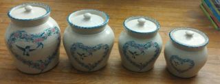 Home And Garden Party Usa Hummingbird Stoneware Canisters Set Of 4 W/ Lids