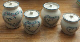 HOME AND GARDEN PARTY USA HUMMINGBIRD STONEWARE CANISTERS SET OF 4 W/ LIDS 2