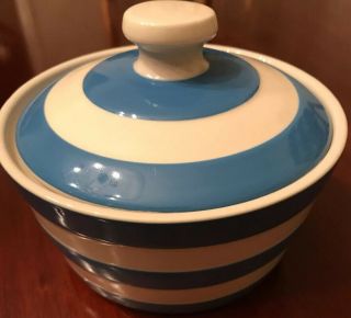 Cornishware Butter Sugar Dish With Lid Blue White Stripes T G Green