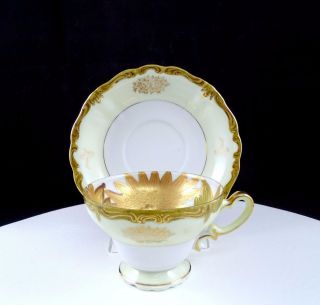 Wales Japan Porcelain Hand Painted Gilded Floral 2 1/2 " Footed Cup & Saucer Set