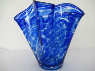 Vintage 1960s Chance Large Handkerchief Vase Blue & Clear Vgc