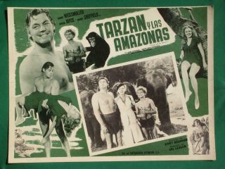 Tarzan And The Amazons Johnny Weissmuller Brenda Joyce Mexican Lobby Card 5
