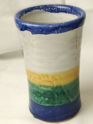 Damariscotta Maine Studio Pottery Red Clay Vase Utensil Holder Drip Lip Rainbow