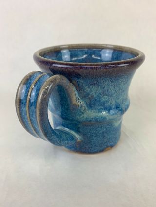 4) Textured Hand Made Stoneware Pottery Coffee Mugs Cup Gloss Blue Glaze Great 4