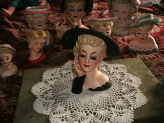 Vintage Napcoware C 569 Blonde Lady Head Vase Planter Black Dress/hat /pearls