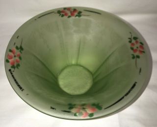 Anchor Hocking Princess Frosted Green W/painted Flowers 9 1/2 " Hat Shaped Bowl