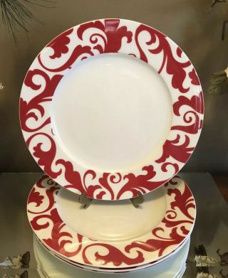 Ciroa Fiori Fine China Red And White Swirled 11” Dinner Plates Set Of 4 Vgc