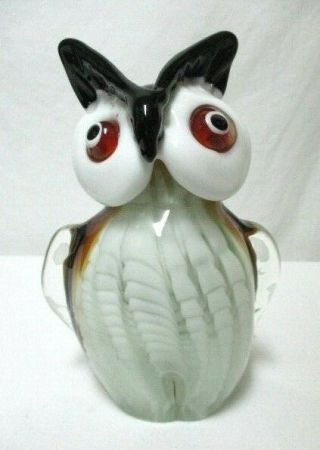 Vintage Murano Italy Hand Blown Glass Owl Paper Weight 6 "