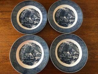 Currier And Ives Set Of 4 Dinner Plates “the Old Grist Mill” Scene