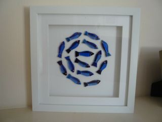 Handmade Shoal Of Fish Fused Glass White Box Frame Picture