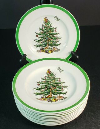 Set Of 10 Spode Green Christmas Tree S3324 6 - 1/2 " Bread & Butter Plates Old Mark