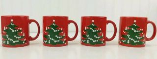 Set Of 4 Waechtersbach W.  Germany Red Christmas Tree Mugs Cups Pristine