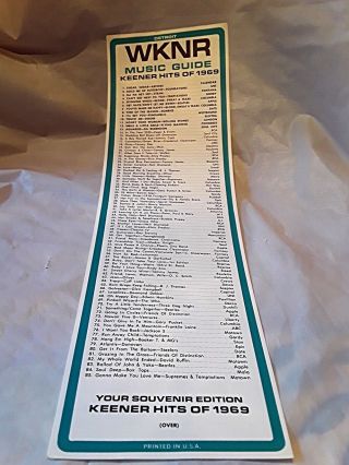 Wknr Music Guide Keener Hits Of 1969 Song Sheet
