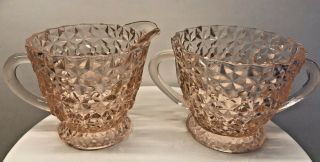 Vintage Jeanette Buttons And Bows Pink Depression Glass Sugar And Creamer 1940s