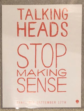 Talking Heads Stop Making Sense Album Promo Poster Sire Records Vintage