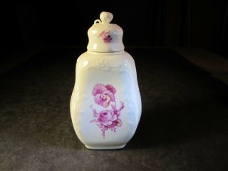 Vtg Petite Kpm Marked Roses Over White Porcelain Jar With Lid