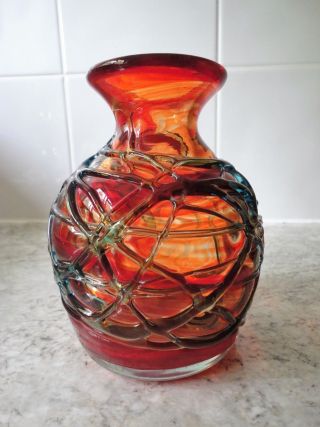 Stunning Vintage Red & Blue Mdina Michael Harris ? Glass Vase