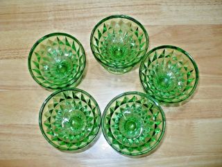 5 Jeanette Windsor Diamond Green Depression Glass Sundae Sherbet Cups Custard