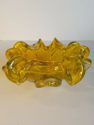 Stunning MCM Vintage Yellow MURANO ART GLASS Controlled Bubble Candy Dish 2
