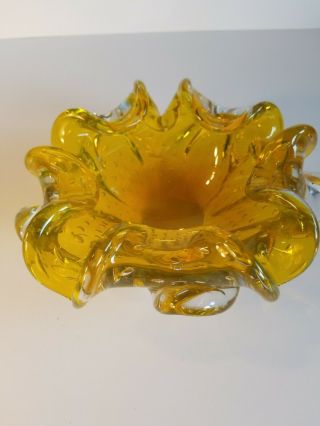 Stunning MCM Vintage Yellow MURANO ART GLASS Controlled Bubble Candy Dish 4