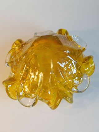 Stunning MCM Vintage Yellow MURANO ART GLASS Controlled Bubble Candy Dish 5