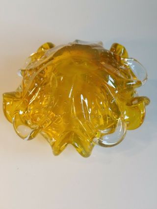 Stunning MCM Vintage Yellow MURANO ART GLASS Controlled Bubble Candy Dish 7