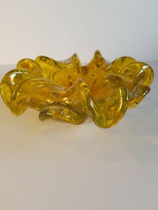 Stunning MCM Vintage Yellow MURANO ART GLASS Controlled Bubble Candy Dish 8