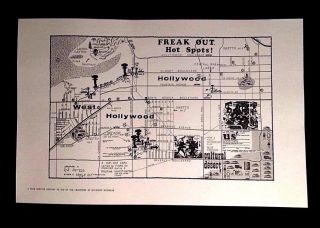 1966 Frank Zappa Freak Out Hot Spots Map L.  A Head Shop Version Reprint Beefheart