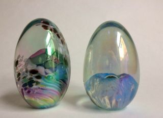 2 Mt.  St.  Helens Glass Egg Paperweights