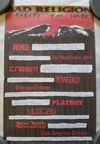 Bad Religion Recipe For Hate Press Promo Poster 1993 Rare