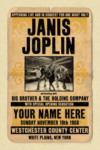 Your Name On A Janis Joplin Concert Poster Personalized Gift - Vintage Look