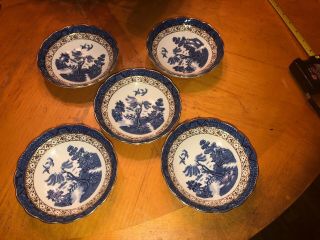 5 Booths Real Old Willow A8025 Blue & Gold 5 1/2 Inch Fruit/dessert /sauce Bowls