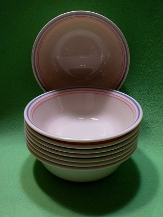 Set Of 8 Corelle By Corning 6 1/8 " Bowls.  One Blue & Two Thin Pink Stripes.