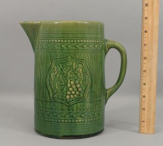 Large Early 20thc Antique Mccoy Lemonade Pottery Pitcher Green Glaze
