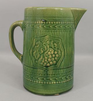 Large Early 20thC Antique McCoy Lemonade Pottery Pitcher Green Glaze 4