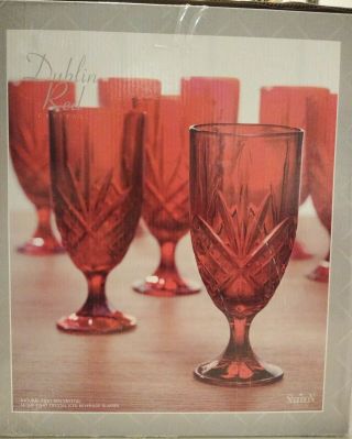 Shannon Crystal Godinger Dublin Set Of 8 Red Iced Beverage Glasses Lead Crystal