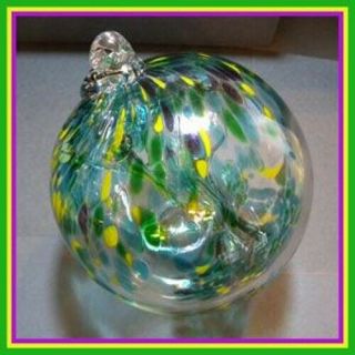Hanging Glass Ball 6 " Diameter Aqua,  Green,  Yellow & Purple Witch Ball (1) 626