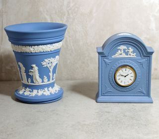 Blue Wedgewood Vase 5 Inches Tall & Clock